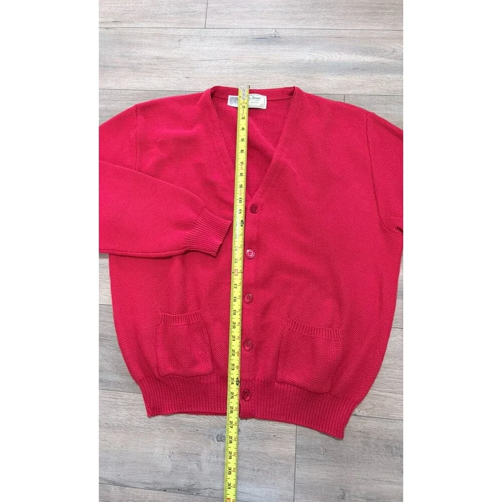 LL Bean Cardigan Sweater Mens XL Red Cotton Waffle Knit Button Pockets Vintage